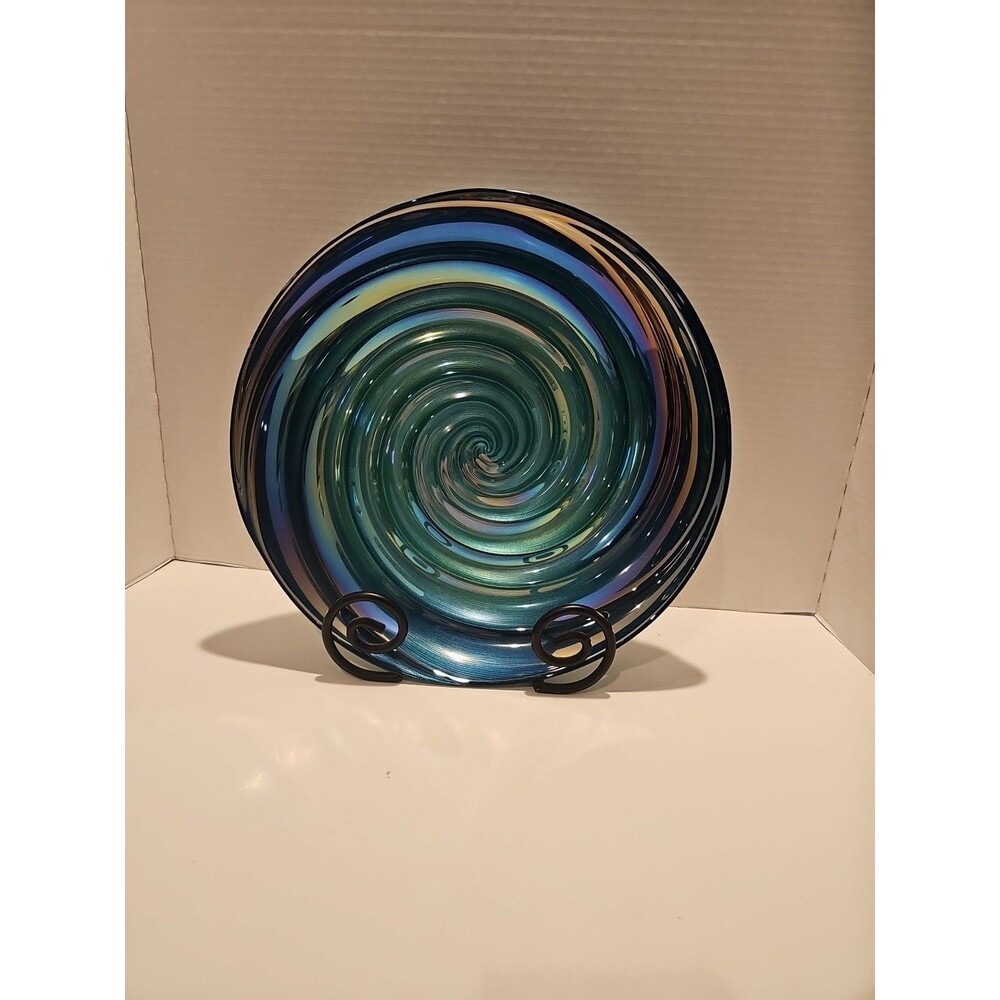 Vintage Glass Turquoise - Cobalt Blue Swirl Seashell Pattern Centerpiece Bowl
